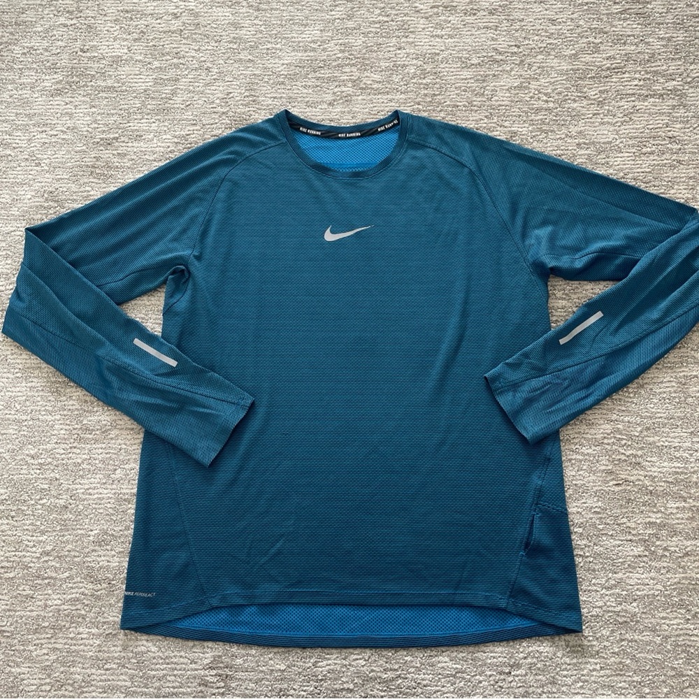 Nike AeroReact Running Long Sleeve Shirt Men's Blue Reflective Workout Gym XL